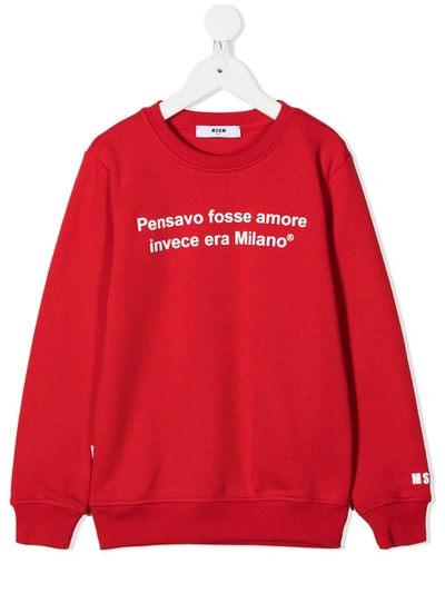 Msgm Kids' Slogan-print Sweatshirt In Red