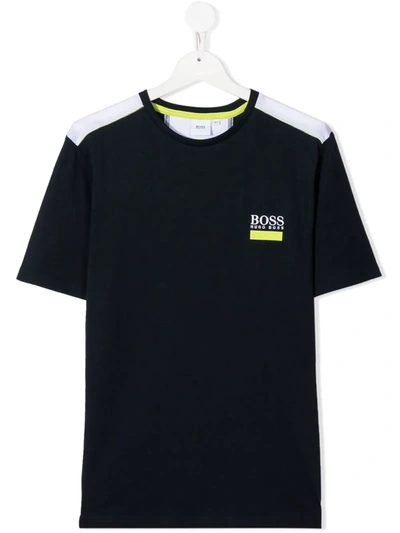 Hugo Boss Teen Logo Embroidered T-shirt In Blue