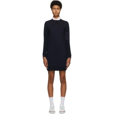 Thom Browne Navy 4-bar Sweater Dress In Blue
