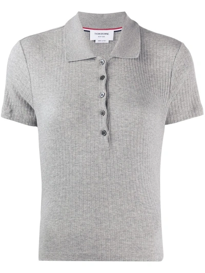 Thom Browne 4-bar Side Insert Ribbed Polo Shirt In Grey
