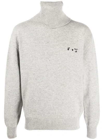Off-white Embroidered Logo Roll Neck Jumper In Grey,black