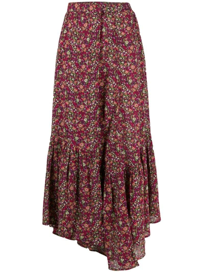 Ba&sh Floral-print Tiered Skirt In Black