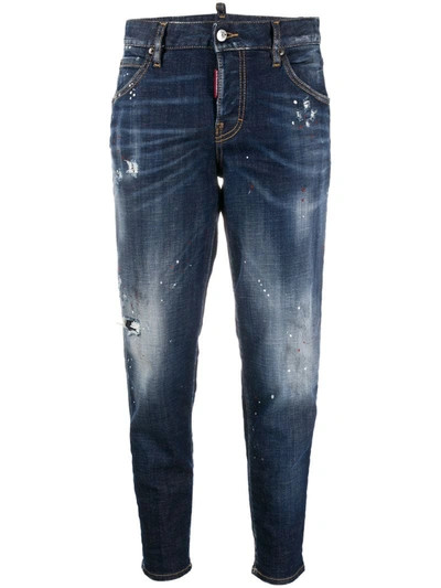 Dsquared2 Hockney Dark Iphone Wash Denim Jeans In Blue