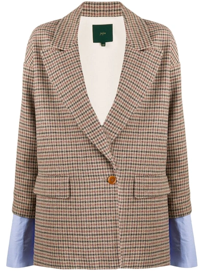 Jejia Double-breasted Layered Check Blazer In Neutrals