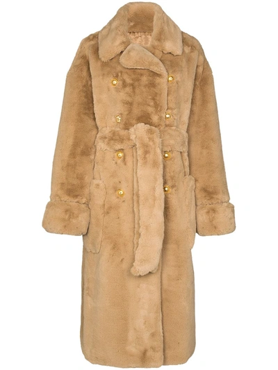 Alexandre Vauthier Double-breasted Faux Fur Coat In Neutrals