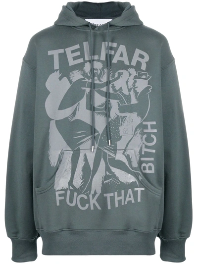 Telfar Graphic Print Cotton Sweatshirt Hoodie In Grey