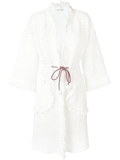 Tsumori Chisato Fringed Open Knit Cardigan Coat In White