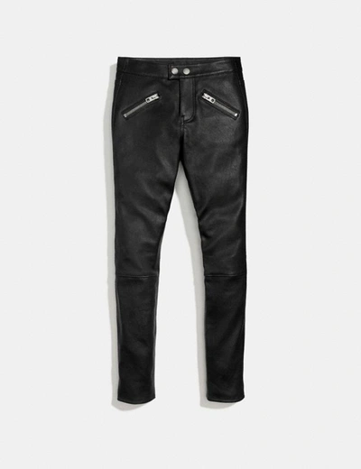 Coach Zip Pocket Leather Pants In Black