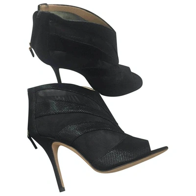 Pre-owned Fendi Leather Open Toe Boots In Black