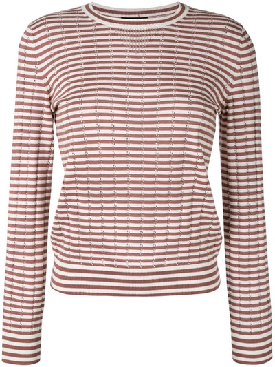 Apc A.p.c. 'annabelle' Striped Pointelle-knit Sweater - Brown