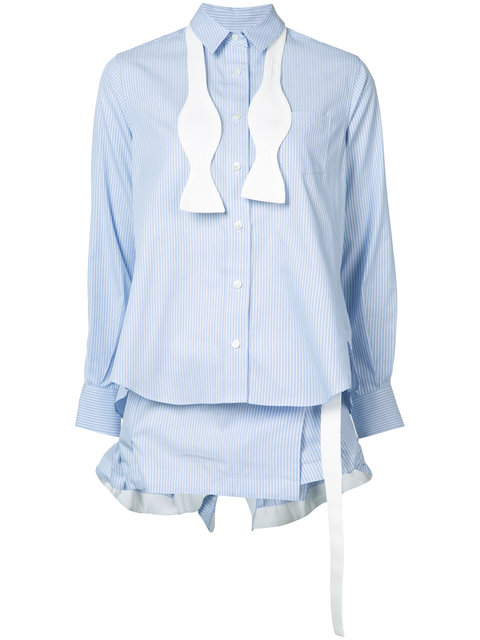 Sacai Pinstripe Layered Tuxedo Bow Shirt | ModeSens