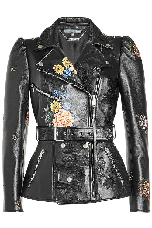 Alexander Mcqueen Printed And Embroidered Leather Jacket In ...
