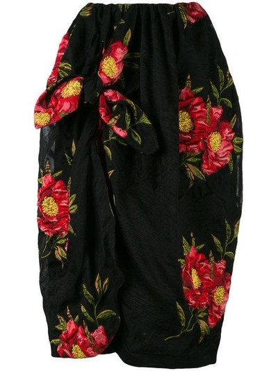 Simone Rocha Floral Jacquard Draped Skirt - Black