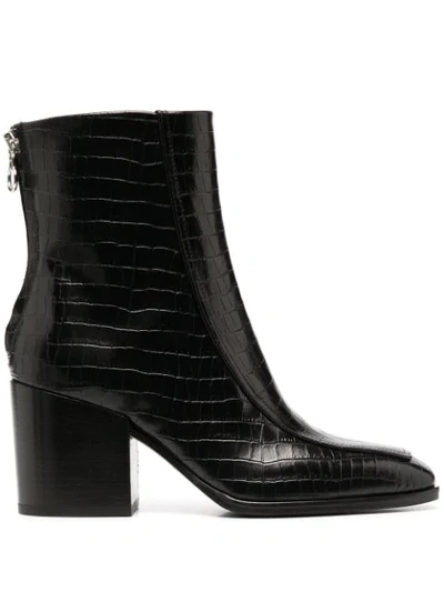 Aeyde Lidia Crocodile Effect Leather Boots In Black