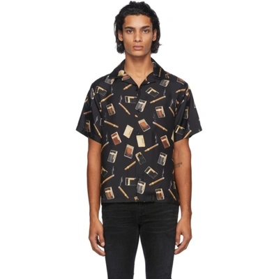 Amiri Dupont Falling Cigarette-print Silk Short-sleeve Shirt In Black