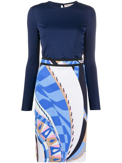 Emilio Pucci Geometric Print Fitted Dress In Blue