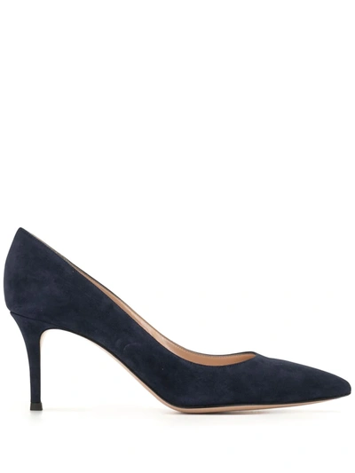 Gianvito Rossi 70 Pointed-toe Pumps In Denim Blue Suede