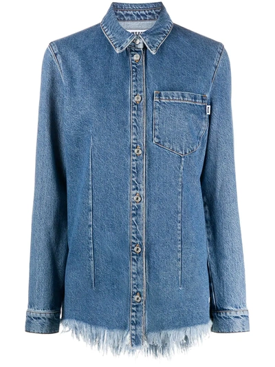 Msgm Frayed Edge Denim Shirt In Blue