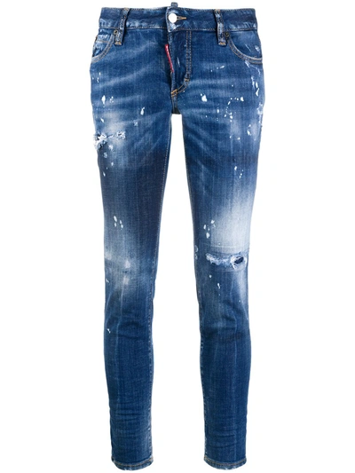 Dsquared2 Jennifer Distressed Cropped Jeans In Blue