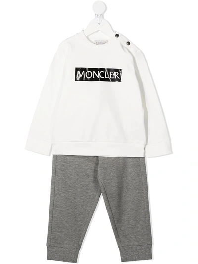 Moncler Baby's & Little Kid's Two-piece Logo Sweatshirt & Joggers Set In White Grey