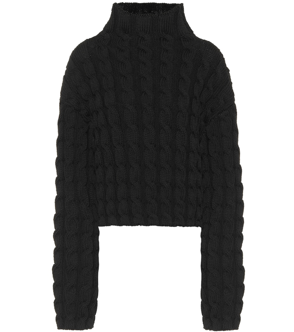 black cable knit turtleneck