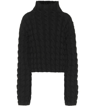 Balenciaga Cropped Cable-knit Turtleneck Sweater In Black