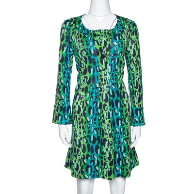 Pre-owned Diane Von Furstenberg Blue & Green Animal Print Silk Jersey Gaby Dress S