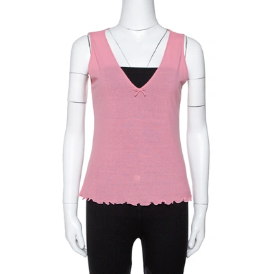 Pre-owned Gucci Pink Cotton Knit Bow Detail Sleeveless Top M