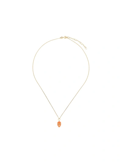 True Rocks Neon Orange Skull Necklace In Gold