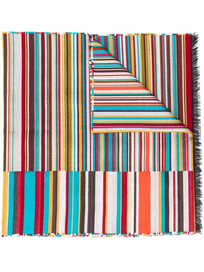 Paul Smith Striped Print Scarf In Blue