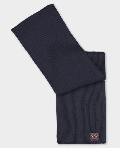 Paul & Shark Wool Scarf With Iconic Badge In Dark Blue