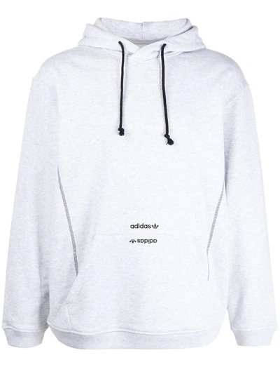 Adidas Originals Logo Drawstring Hoodie In Grey