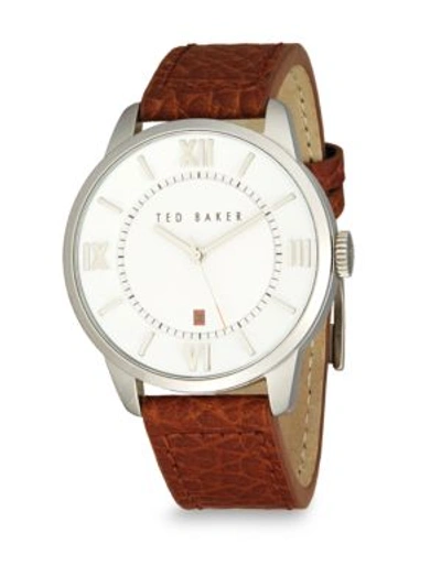Ted Baker Stainless Steel & Leather Analog Watch In Silver