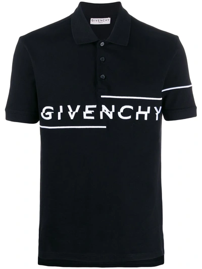 Givenchy Asymmetrical Embroidered Logo Polo Shirt In Black