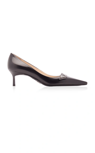 Prada Women's Leather Pumps Court Shoes High Heel In Black