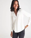 Ann Taylor Mixed Media Pleat Front Top In Winter White