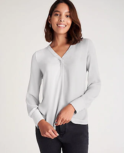 Ann Taylor Mixed Media Pleat Front Top In Stargaze Grey
