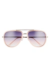 Quay All In 58mm Aviator Sunglasses In Light Pink/ Blue Fade