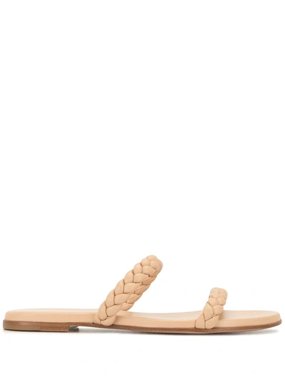 Gianvito Rossi Marley Flat Braided Two-band Slide Sandals In Nude