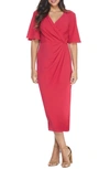 Maggy London Flutter Sleeve Faux Wrap Midi Dress In Giant Hibiscus