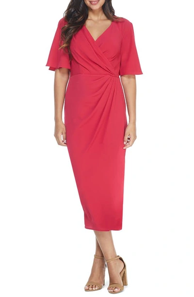 Maggy London Flutter Sleeve Faux Wrap Midi Dress In Giant Hibiscus