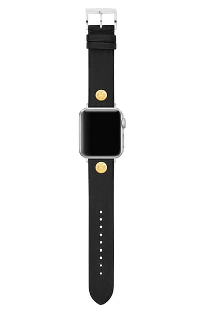 Tory Burch Leather Strap For Apple Watch, 38mm/40mm (nordstrom Exclusive) In Black
