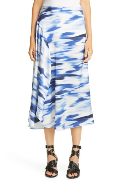 Zero + Maria Cornejo Print Stretch Silk Circle Midi Skirt In Med Blue/ White