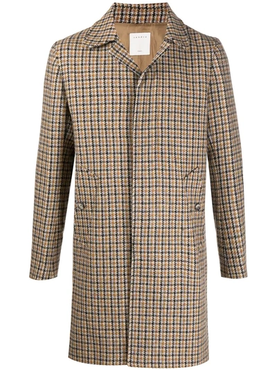 Sandro Check Single-breasted Coat In Brown