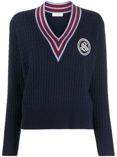 Sandro Tony Cable Knit Wool & Cashmere Jumper In Navy