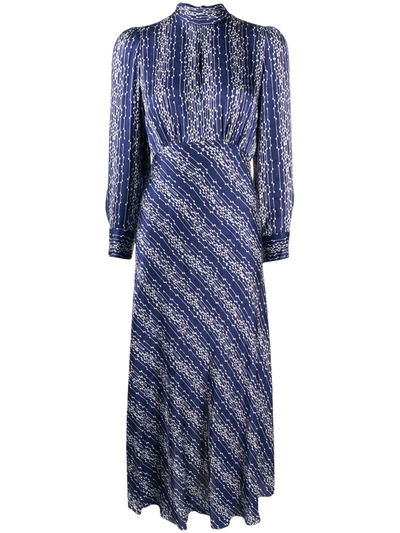 Sandro Angie Graphic-print Woven Maxi Dress In Blue