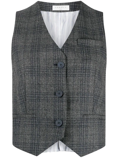 Sandro Anthey Plaid Waistcoat In Grey