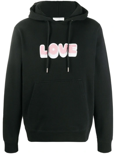 Sandro Embroidered Love Print Hoodie In Black