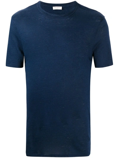 Sandro Round Neck Linen T-shirt In Blue