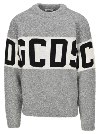 Gcds Pullover In Lurex Wool Blend With Logo In Silver